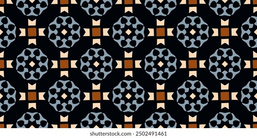 Arabesque pattern floral tiles ornate background. Ornamental medieval tiled floor colorful geometric design. Stylish scarf, dress, shirt textile fabric swatch. Easy to recolor all over print block.