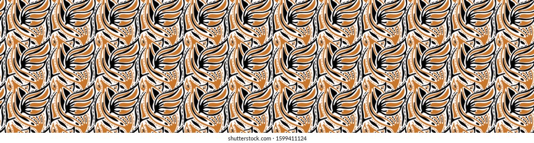 Arabesque persian style vintage banner pattern background. Damask leaf swirl graphic design. Seamless retro 60s style butah trim. Ornate ribbon edge. Ethnic flat color. washi tape band. 