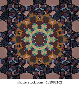 Arabesque. Round ornament with intertwined branches, flowers and curls. Colored Mandala on a baqckground. Vector circular abstract mandalas pattern.