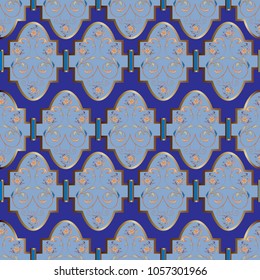Arabesque. Seamless floral pattern in Oriental style. Decorative illustration for Wallpapers, textiles, postcards, backgrounds.

