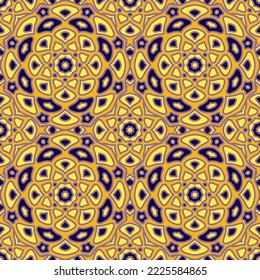 Arabesque Seamless Pattern. Curve Elements Seventies Fashion. Vector Artistic Background. Tribal Decoration Pattern. Geo Digital Cloth Fabric Ornament. Exotic Dress Tissue.