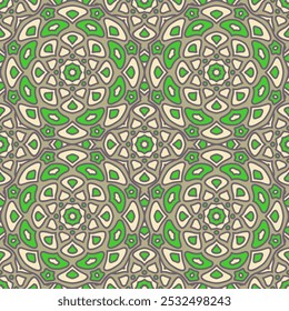 Arabesque seamless pattern. Curve elements seventies fashion. Vector geometric background. Minimalist doodle lace.  Distressed cloth fabric ornament. Modern art tile pattern.