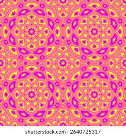 Arabesque seamless pattern. Curve elements seventies fashion. Vector geometric background. Tribal decoration pattern. Geo digital cloth fabric ornament. Modern art wallpaper pattern.