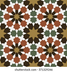 Arabesque. 
Seamless pattern in Moroccan style. Mosaic tile.
Islamic traditional ornament. Geometric background.
Vector illustration. 