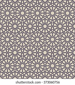 Arabesque. Seamless pattern in Moroccan style. Mosaic tile. Islamic traditional ornament. Geometric background. Vector illustration. 