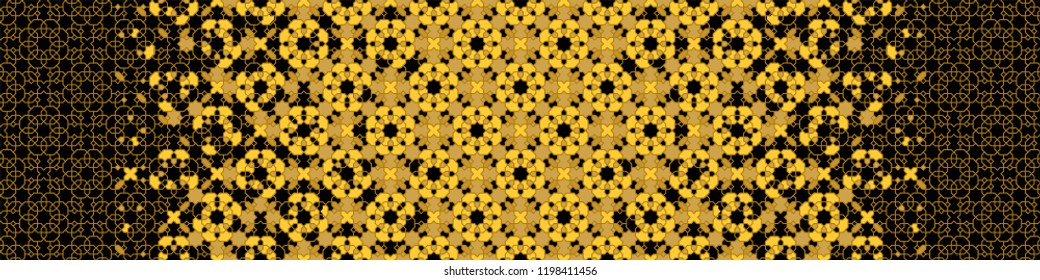 Arabesque seamless vector pattern. Geometric halftone texture with color tile disintegration or breaking
