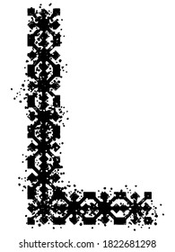 Arabesque style decorative font.Black letter isolated on white background.