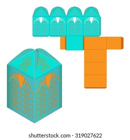 Arabesque Tall Favor box with lace tent, Handmade Craft, Oriental Packet design, present bag papercut, DIY die-stamping  container, folding, ready Winter Paper Lantern Silhouette, Designer supply