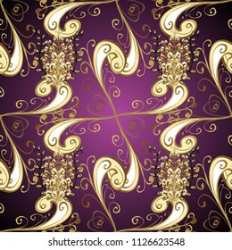 Arabesque texture abstract vintage background, floor tiles surface ornament flower pattern. Pattern in purple, brown and beige colors. Vector. Pattern from colorful Moroccan, Portuguese tiles.