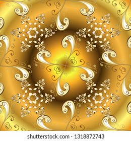 Arabesque texture abstract vintage background, floor tiles surface ornament flower pattern. Vector. Gorgeous seamless patchwork pattern from Portuguese tiles. Pattern in yellow and brown colors.