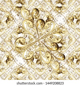 Arabesque texture abstract vintage background, floor tiles surface ornament flower pattern. Gorgeous seamless patchwork pattern from Portuguese tiles. Vector. Pattern in white, brown and beige colors.