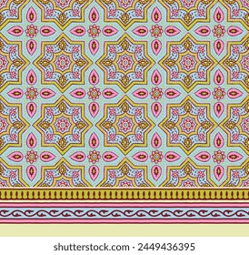 ARABESQUE TILE PATTERN AJRAKH PATTERN AND BLOCK PRINT BATIK PRINT BACKGROUND DIGITAL PRINTING TEXTILE PATTERN