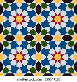 Arabesque. Traditional Arabian mosaic tile. 
Seamless pattern. Vector illustration.