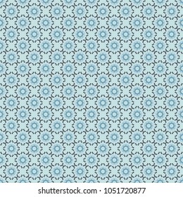 Arabesque. Vector circular abstract floral mandalas in blue and gray colors. Round seamless pattern ornament with intertwined branches, flowers and curls.