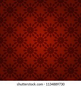 Arabesque. Vector circular abstract floral mandalas in red and brown colors. Round seamless pattern ornament with intertwined branches, flowers and curls.