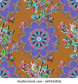 Arabesque. Vector circular abstract mandalas pattern. Round ornament with intertwined branches, flowers and curls. Colored Mandala on a white baqckground.