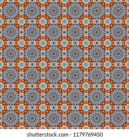 Arabesque vector ornament. Old ceramic tile wall seamless pattern texture. Colorful ethnic patterned background in brown, orange and gray colors.