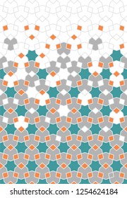 Arabesque vector seamless border. Geometric halftone texture with color tile disintegration or breaking