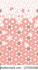 Arabesque vector seamless pattern. Geometric halftone texture with color tile disintegration or breaking