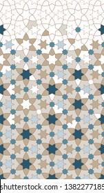 Arabesque vector seamless pattern. Geometric halftone texture with color tile disintegration or breaking