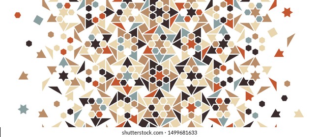 Arabesque vector seamless pattern. Geometric halftone texture with color tile and mosaic disintegration