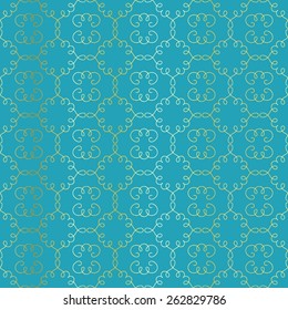 Arabesque vignettes vintage retro seamless pattern. Turquoise color.