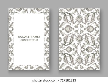Arabesque vintage decor ornate pattern for design template vector Eastern motif Floral Frame with place for text. Silver white grey flowers for save the date, greeting card, wedding invitation, poster