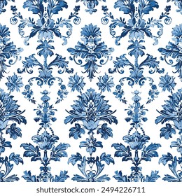 Arabesque Vintage Ornament Seamless Pattern, Toile de Jouy art stile, Victorian Baroque Art Vintage Charm Seamless Pattern, Inspired by Floral Chinoiseries. Perfect for fabric, wallpaper, stationery