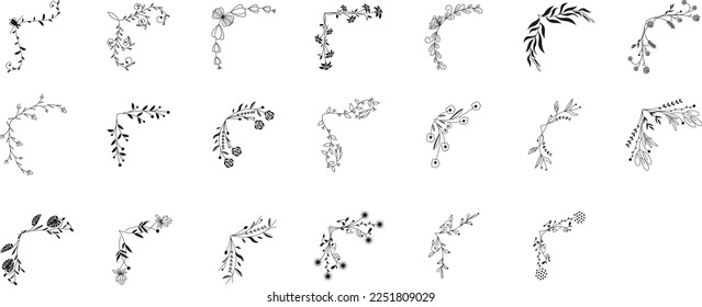 Arabesque vintage seamless corner floral decoration print design template vector. Wedding invitation floral corner minimal design. Hand drawn english ivy branches. Vector illustration
