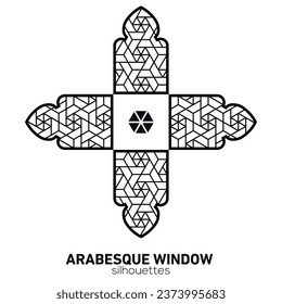 Arabesque window silhouettes. Vector symbol traditional islamic arches. Arabic traditional architecture. Ramadan Kareem design element. Geometric Ornament Arabic Pattern.