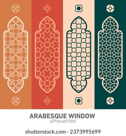 Arabesque window silhouettes. Vector symbol traditional islamic arches. Arabic traditional architecture. Ramadan Kareem design element. Geometric Ornament Arabic Pattern.