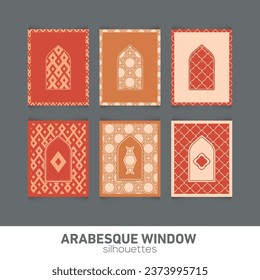 Arabesque window silhouettes. Vector symbol traditional islamic arches. Arabic traditional architecture. Ramadan Kareem design element. Geometric Ornament Arabic Pattern.