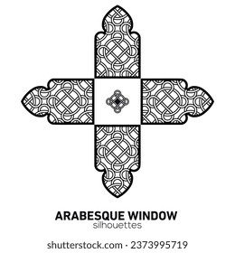 Arabesque Fenster Silhouetten. Vektorsymbol traditioneller islamischer Bögen. Arabische traditionelle Architektur. Ramadan Kareem Design-Element. Geometrisches arabisches Ziermuster.