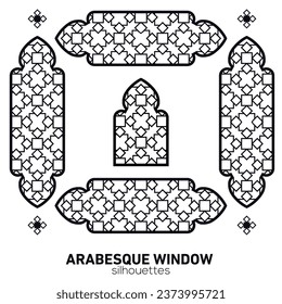 Arabesque window silhouettes. Vector symbol traditional islamic arches. Arabic traditional architecture. Ramadan Kareem design element. Geometric Ornament Arabic Pattern.