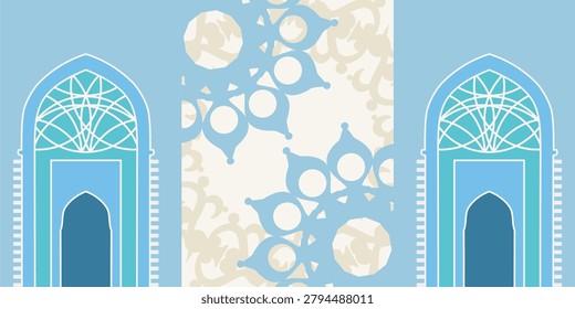 Arabian arc. Mosque shapes. Graphic Islam elements. Arab decorative window. Muslim architecture. Beautiful entry arch with decorative ornate.