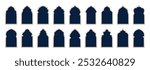 Arabian arc windows, mosque shapes graphic Islam elements. Arab decorative window, Muslim architecture ornate beautiful racy. Frames in Arabic Muslim design. silhouette Moroccan borders or gates