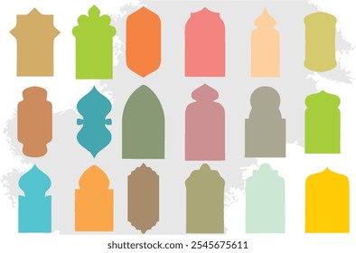 Arabian arch, Colorful Retro labels and blank decorative badges. Different shapes vintage frames for designing poster, banner or flyer. Islamic art, greeting card and web pages designing theme. eps 10