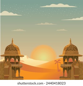 Arabian architecture in the desert in vector art 