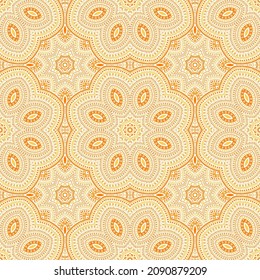 Arabian authentic floral vector seamless pattern. Textile patchwork design. Retro antique motif. Pottery decor design. Circles and lines elements texture.