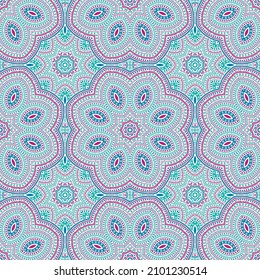 Arabian authentic geometric vector seamless motif. Wallpaper patchwork design. Classic portuguese pattern. Ceramic decor design. Circles and lines composition.
