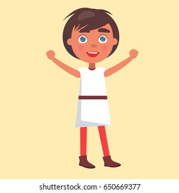 Arabian boy in national cloth wishes happy childrens day. Poster dedicated to international holiday, national universal festive for kids all over world