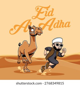 Arabian Boy Vector With Brown Vest Chased By Camel 