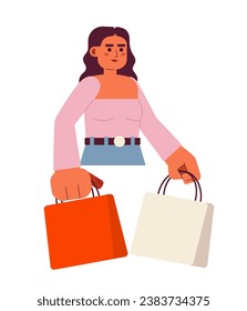 Arabian brunette with shopping bags semi flat color vector character. Buying stuff. Editable half body person on white. Simple cartoon spot illustration for web graphic design