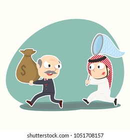 Arabian Business People Chasing Boss With Stolen Salary