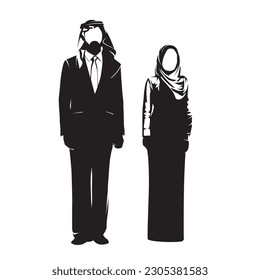 Arabian business people, isolated vector silhouette. Man and woman