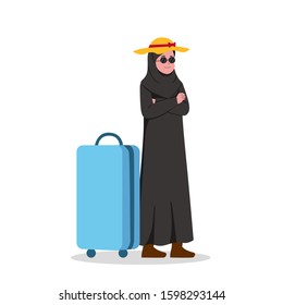 Arabian Business Woman Take Holiday After Work Cartoon Illustration