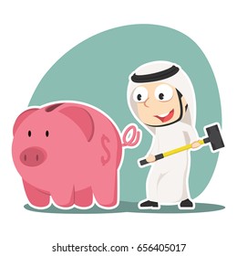arabian businessman going to break piggy bank