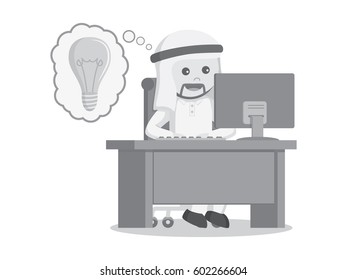 arabian businessman got idea while working black and white color style