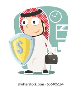arabian businessman holding money shield