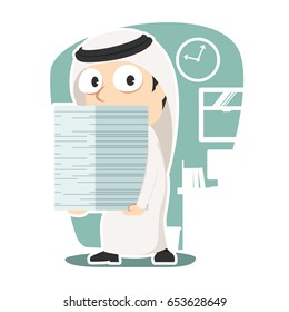 arabian businessman holding stack of paper